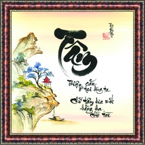 Tranh thư pháp vẽ tay chữ -TÂM-